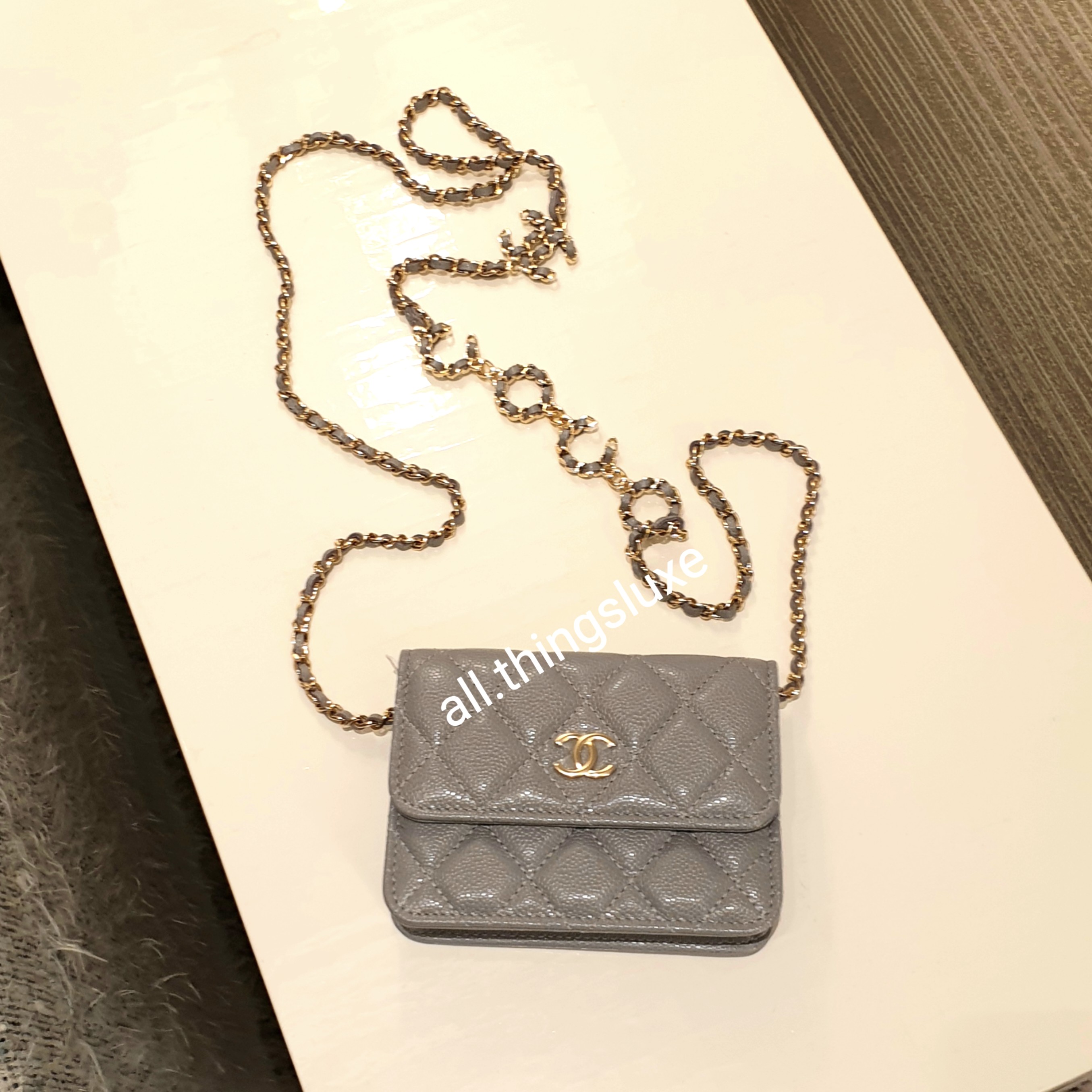 21B Chanel Grey Caviar Coco Chain Wallet Bag GHW, Women's Fashion