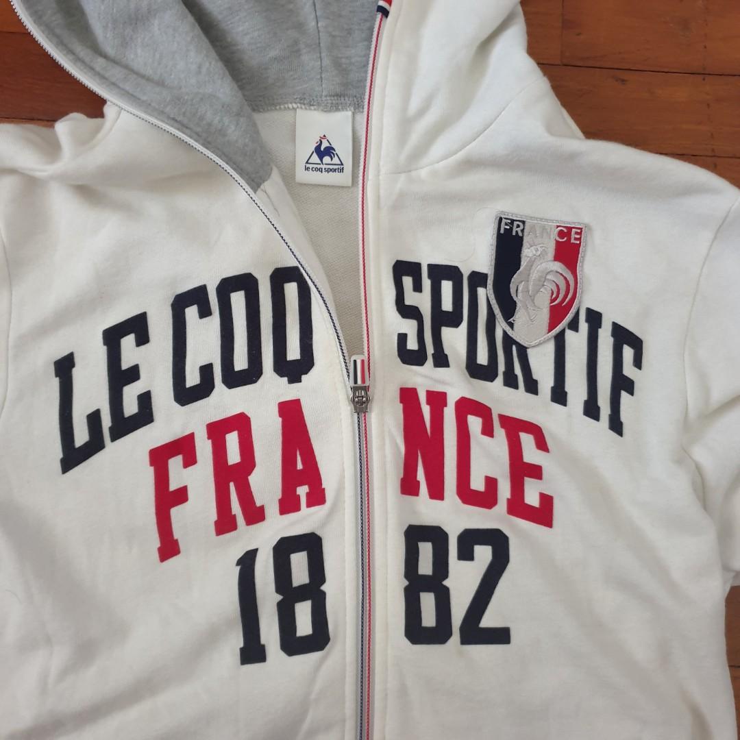 AUTHENTIC Le Coq Sportif White grey gray cream France hoodie jacket with zipper zip hood Men s Fashion Coats Jackets and Outerwear on Carousell