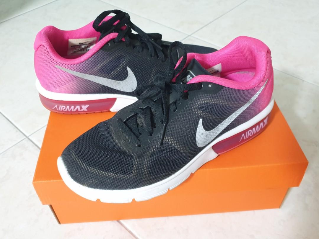 Authentic Nike Air Max Sequent Women Female Sports Shoe Casual Fitness Footwear Hot Pink and Black