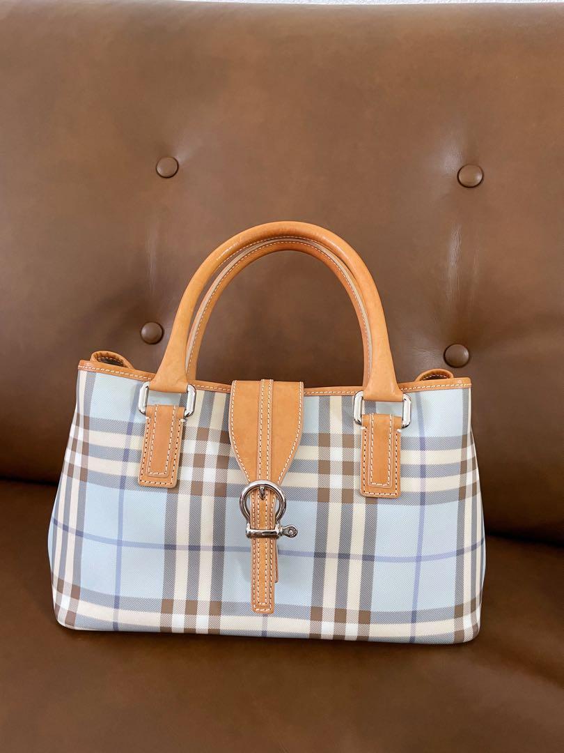 Burberry Light Blue Nova Check Handbag, Women's Fashion, Bags