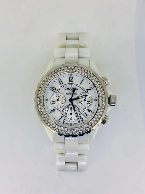 Chanel J12 H1008 White Ceramic Factory Diamond Bezel Unisex Watch 41MM, Chanel