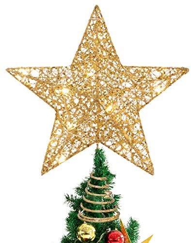 27cm Beautiful Gold Sparkly Tinsel Tree Top Star Christmas Tree Topper