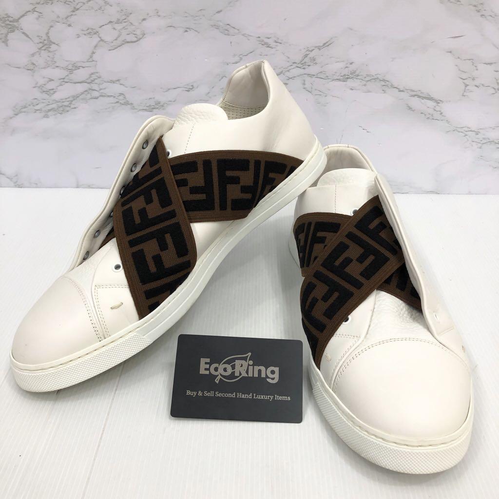 Fendi white leather slip on shop