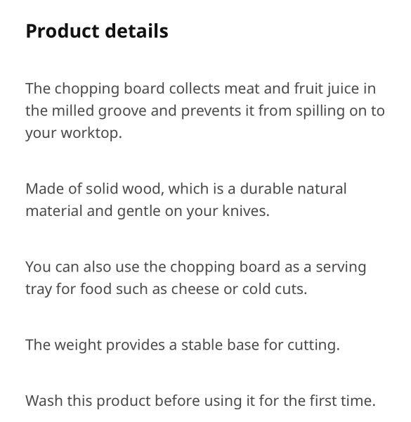 IKEA Proppmätt Chopping Board - Handle Dimensions & Drawings