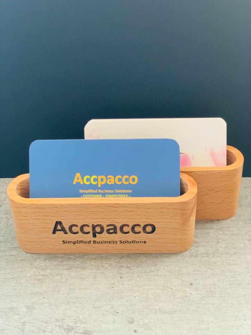 Name Card Holder (Category: Handmade Craft) located in Singapore. Submitted by humblequarters (Listing ID 1103026155, Image 2). Description: Personalized Name Card Holder. Customizable to your preferred text (name, quote, designation, company name etc) and logo. PM us to know more! 😄 Text and Design - Laser Engraved Lead time - around 7 days A) Business card holder Size - 11cm x 4cm x 3cm Material - Beech Wood Price - $9 B) Business card holder 