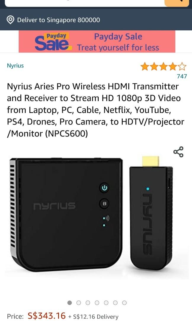 Nyrius Aries Pro NPCS600 wireless HDMI transmitter receiver, TV & Home Appliances, TV & Entertainment, TV Parts Accessories on