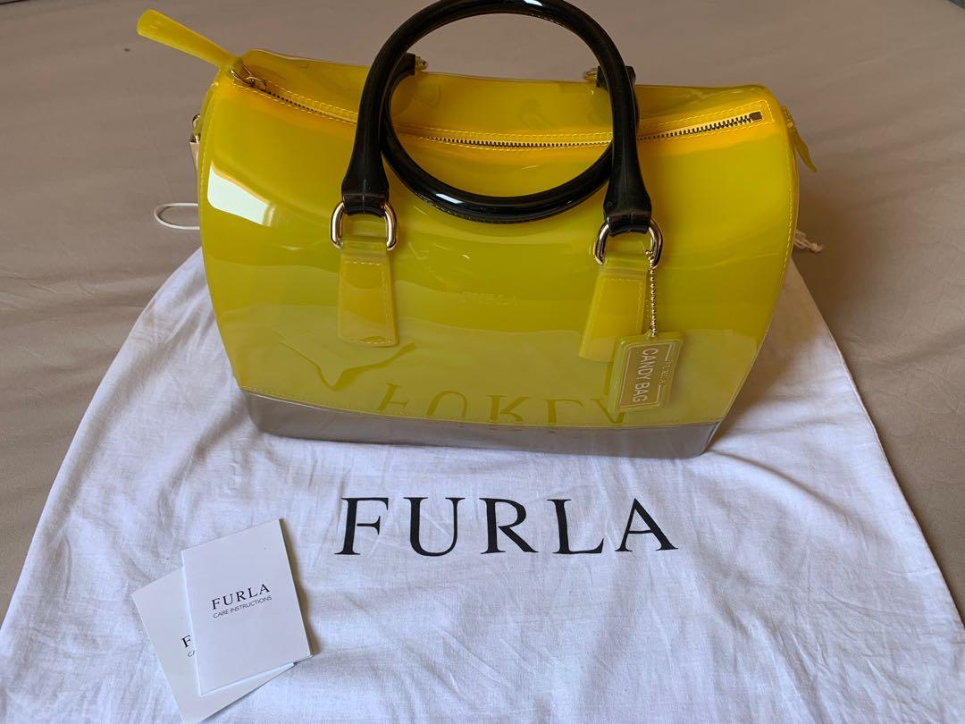 Pre loved Furla Jelly Bag yellow and brown