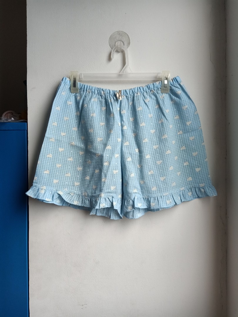 New Soft Blue Ruffle Shorts, Fesyen 