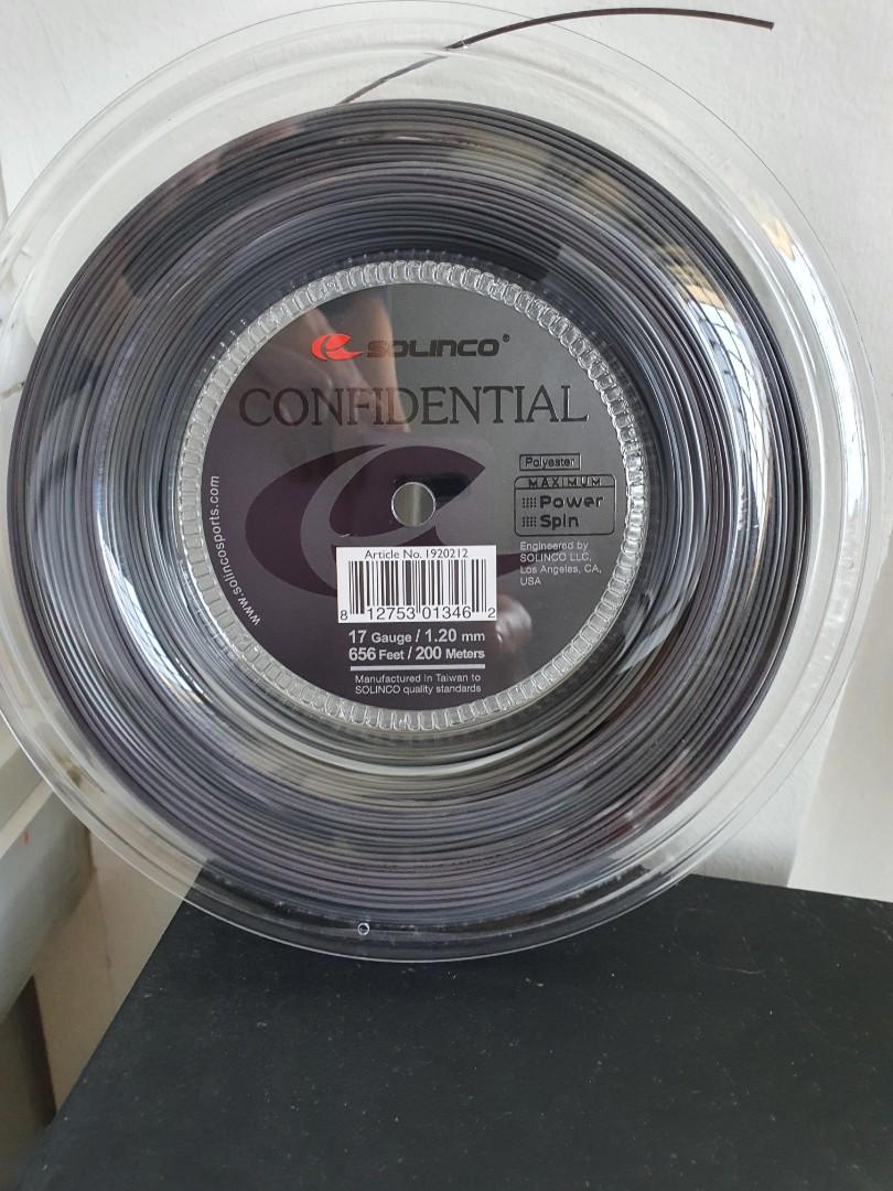 Solinco Confidential 1.20/17 String Reel ( Tennis String), Sports  Equipment, Sports & Games, Racket & Ball Sports on Carousell