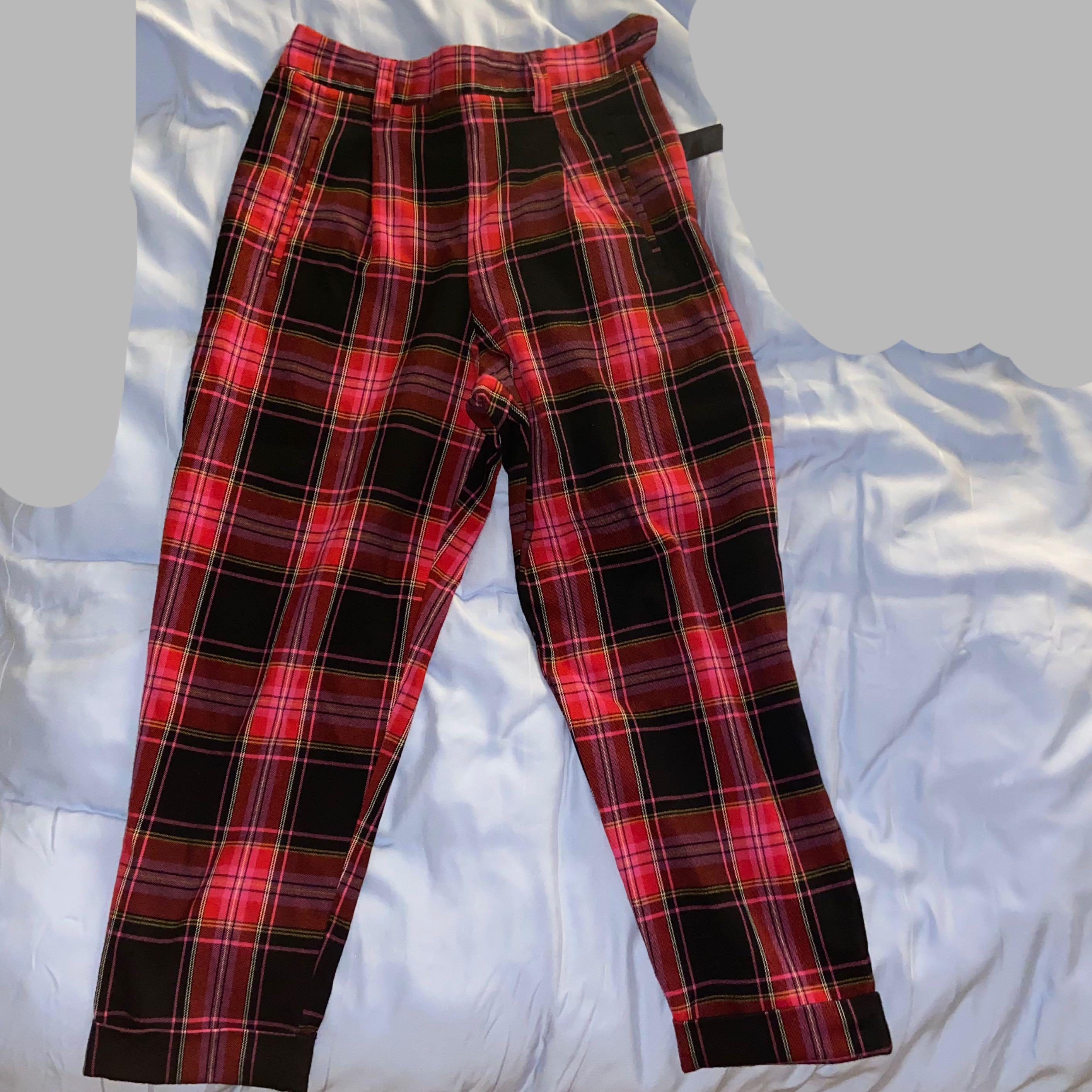 Topshop Punk Plaid Red Pink pants