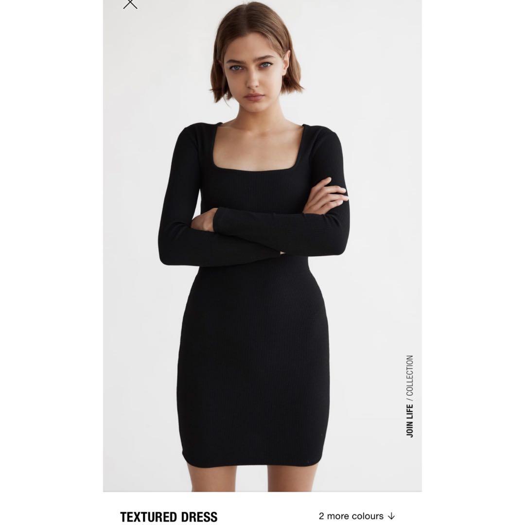 Zara black textured dress clearance