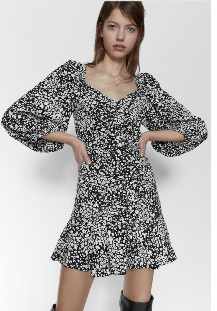 Zara Dress Ruched, Fesyen Wanita 