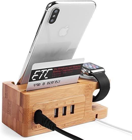 10318 AICase Bamboo Wood USB Charging Station Desk Stand Charger
