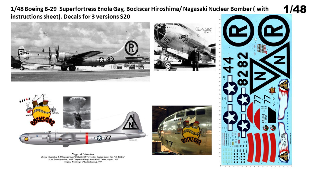 1/48 Boeing B29 Enola Gay, P51D Mustang, BF109 decals, Hobbies & Toys