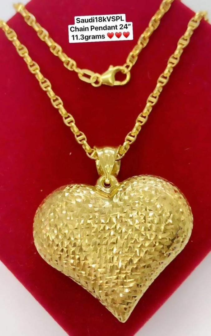 18K SAUDI GOLD HEART PENDANT AND GUCCI CHAIN, Women's Fashion, Jewelry &  Organizers, Necklaces on Carousell