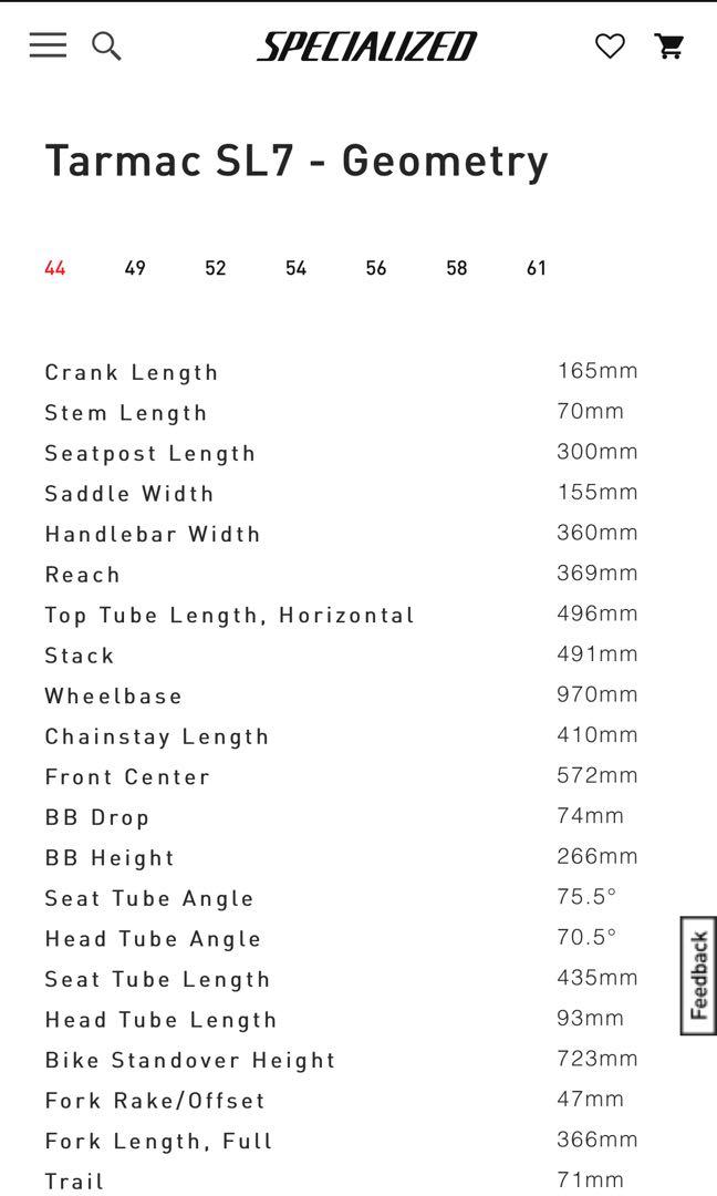 Tarmac geometry chart discount