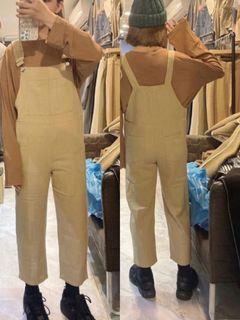 卡其色休閒連身吊帶褲