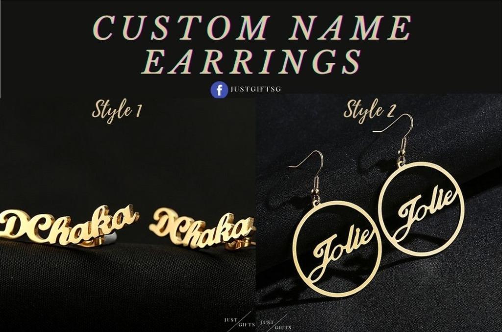 Customized Name Stainless Steel Stud Earrings Arabic Chinese English Pendant Gold Plated Personalized Jewellery Anniversary Gift Birthday Gift Wedding Gift Mother Day Gift Customized Gift Valentine Gift Fashion Accessories Jewellery Women S