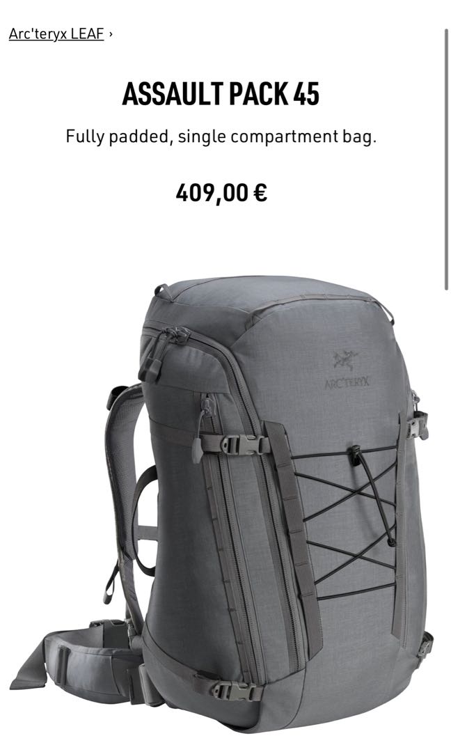 Arc’teryx Leaf Assault 45 Wolf Grey , Men's Fashion, Bags, Backpacks on