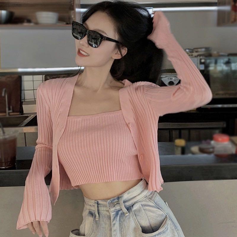 Two piece cardigan set sales