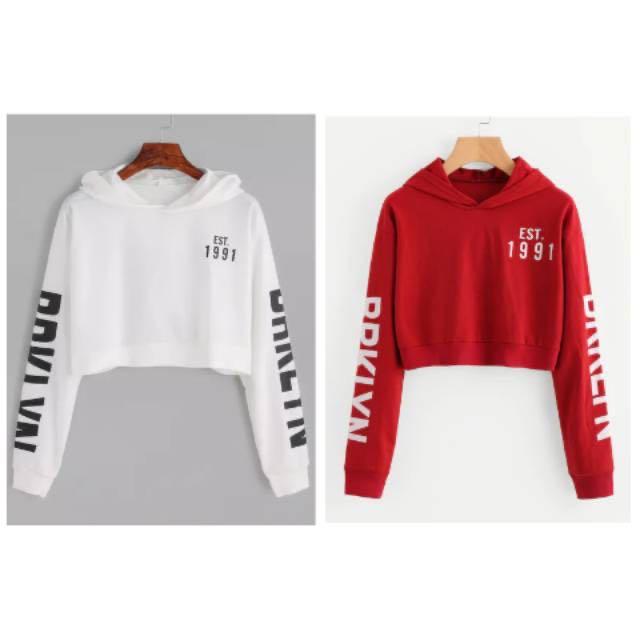 BLACK PINK BLACKPINK BP CROPPED HOODIE CROP TOP WHITE RED SHIRT LONG SLEEVE