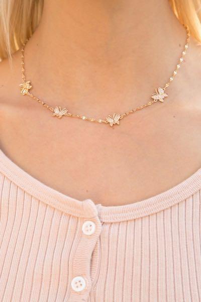 Brandy melville gold rhinestone butterfly necklace