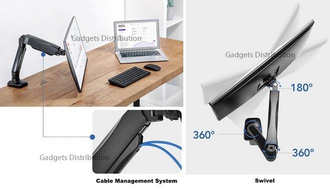 BRATECK LDT13-C012 17 to 35 Inch Single Gas Spring Monitor Arm Bracket ...