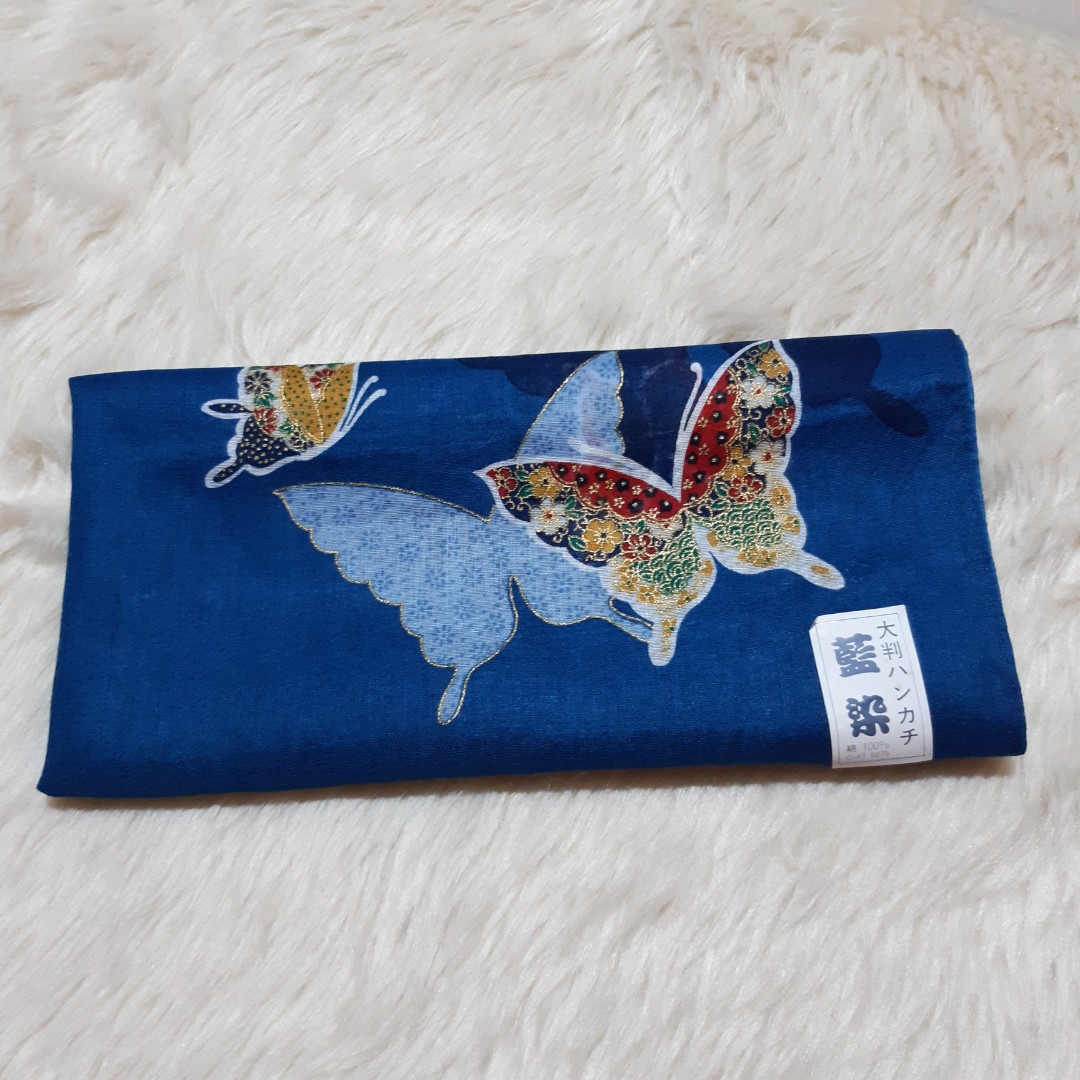 BUTTERFLY JAPANESE LINEN LARGE HANDKERCHIEF, Women's Fashion, Watches & Accessories, Scarves on