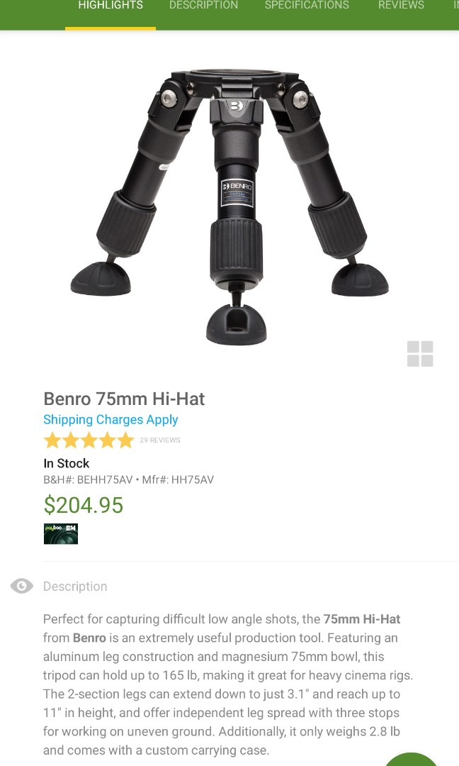 Camera hi hat tripod, Photography, Photography Accessories, Tripods & Monopods on Carousell