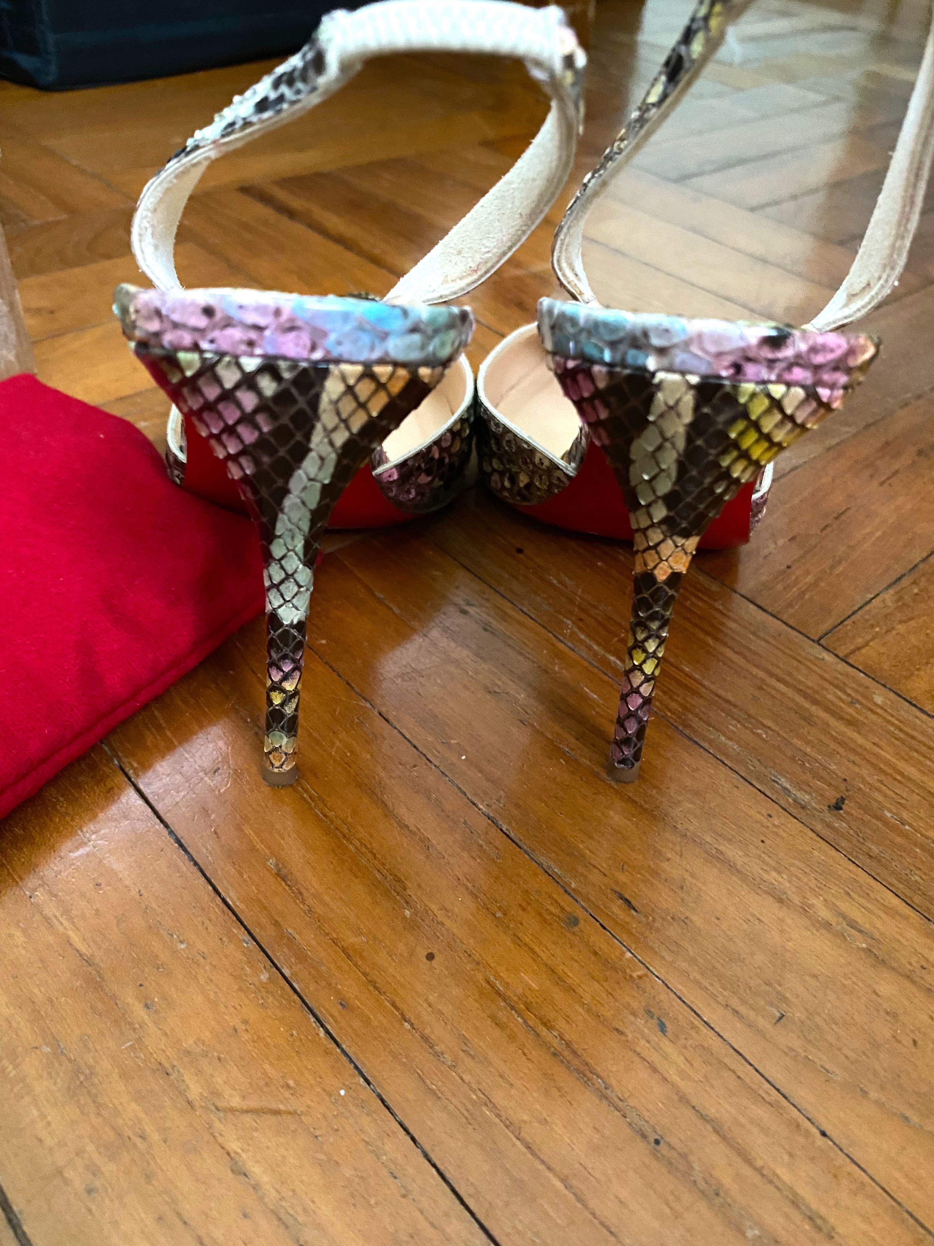 Christian Louboutin Multi colored Python Slingback Heels Women s
