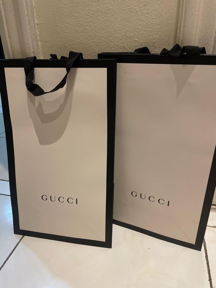 Gucci paper bag (Category: Luxury Accessories) located in Mandaluyong City. Submitted by lalaandkiki (Listing ID 1103255284, Image 1). Description: Meron na po na measurements, pls check .