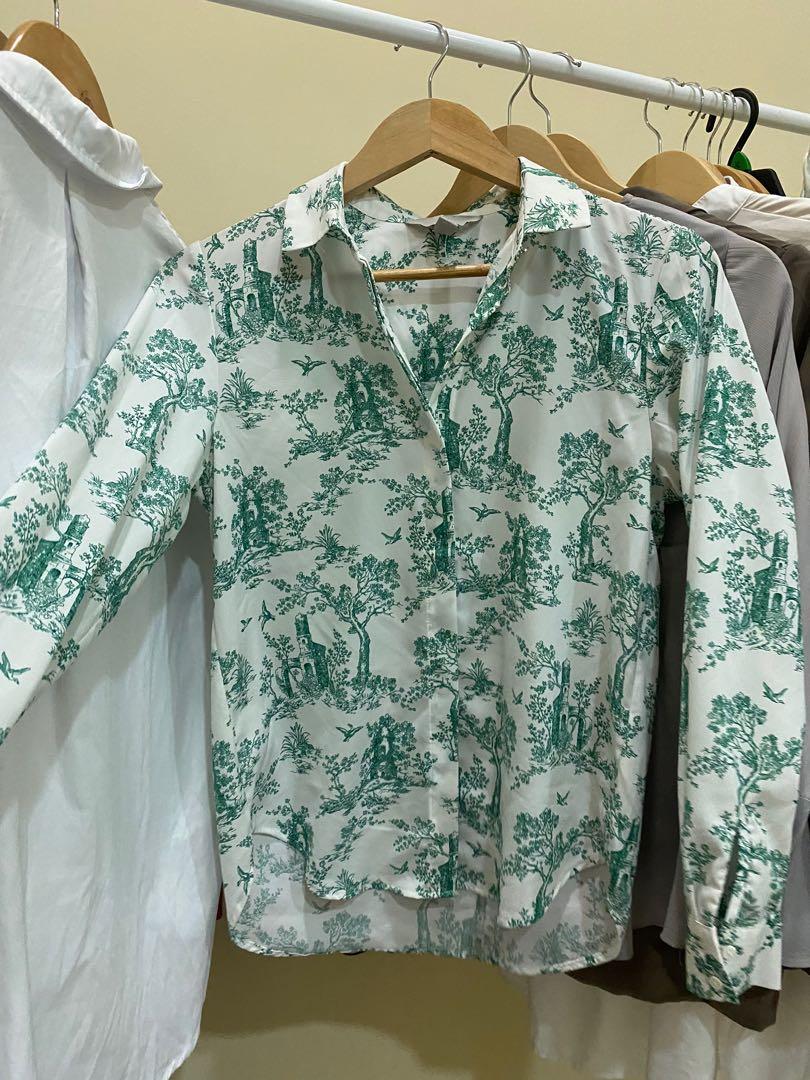 H and m green on sale blouse