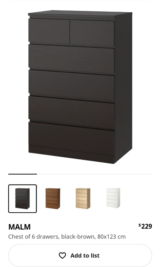 IKEA MALM CHEST OF 6 DRAWERS, Furniture & Home Living, Furniture