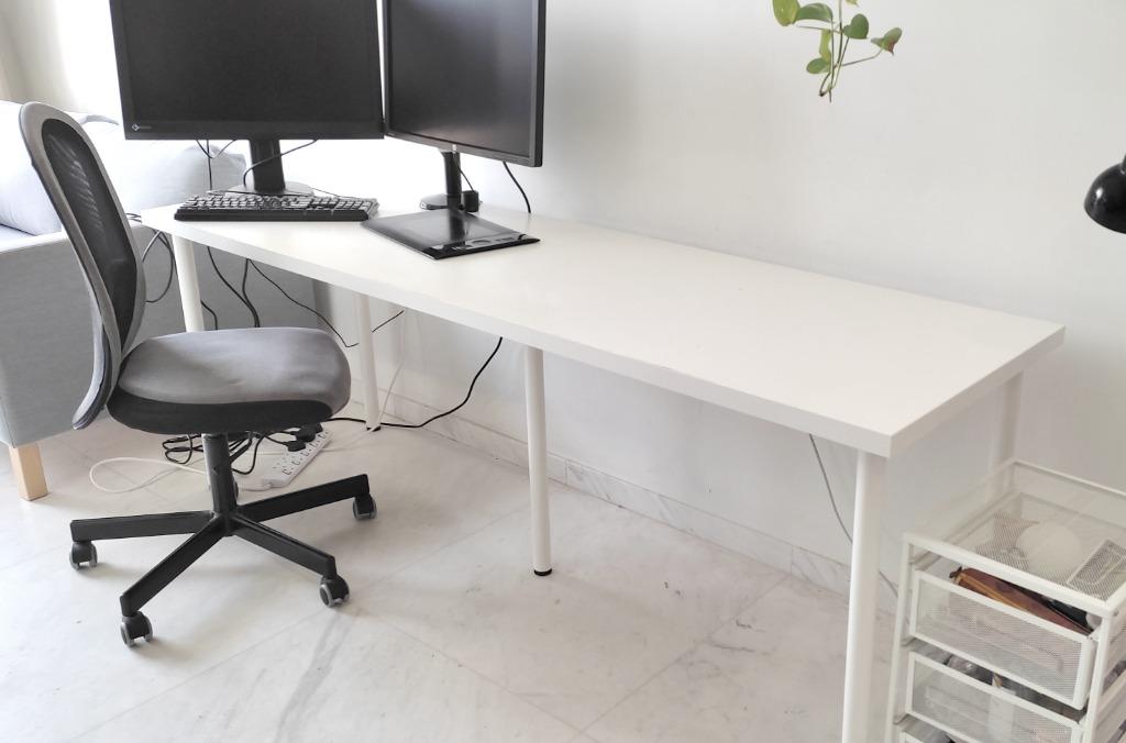 LAGKAPTEN / ADILS Ikea Desk, white 200x60 cm, Furniture & Home Living,  Furniture, Tables & Sets on Carousell