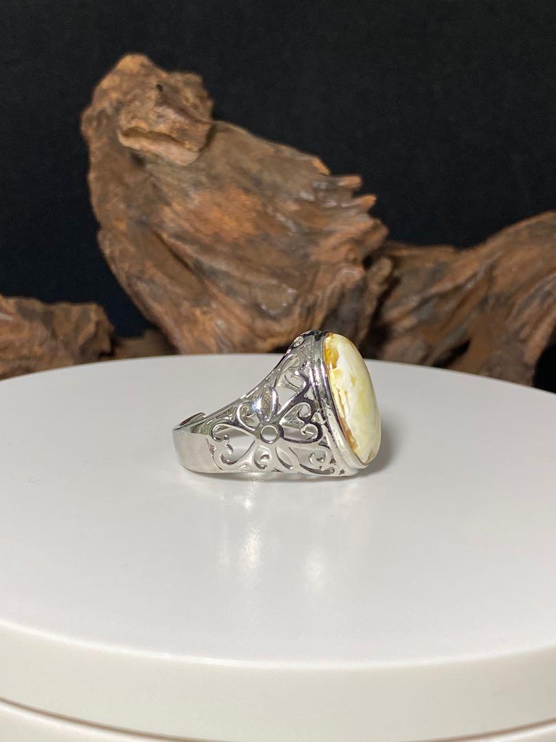 Natural White Amber Ring Women s Fashion
