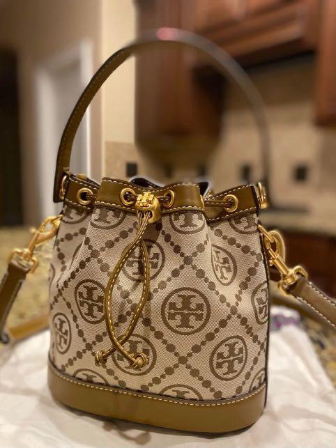 New! Tory Burch T Monogram Bucket Bag Brown, Women's Fashion, Bags &  Wallets, Purses & Pouches on Carousell
