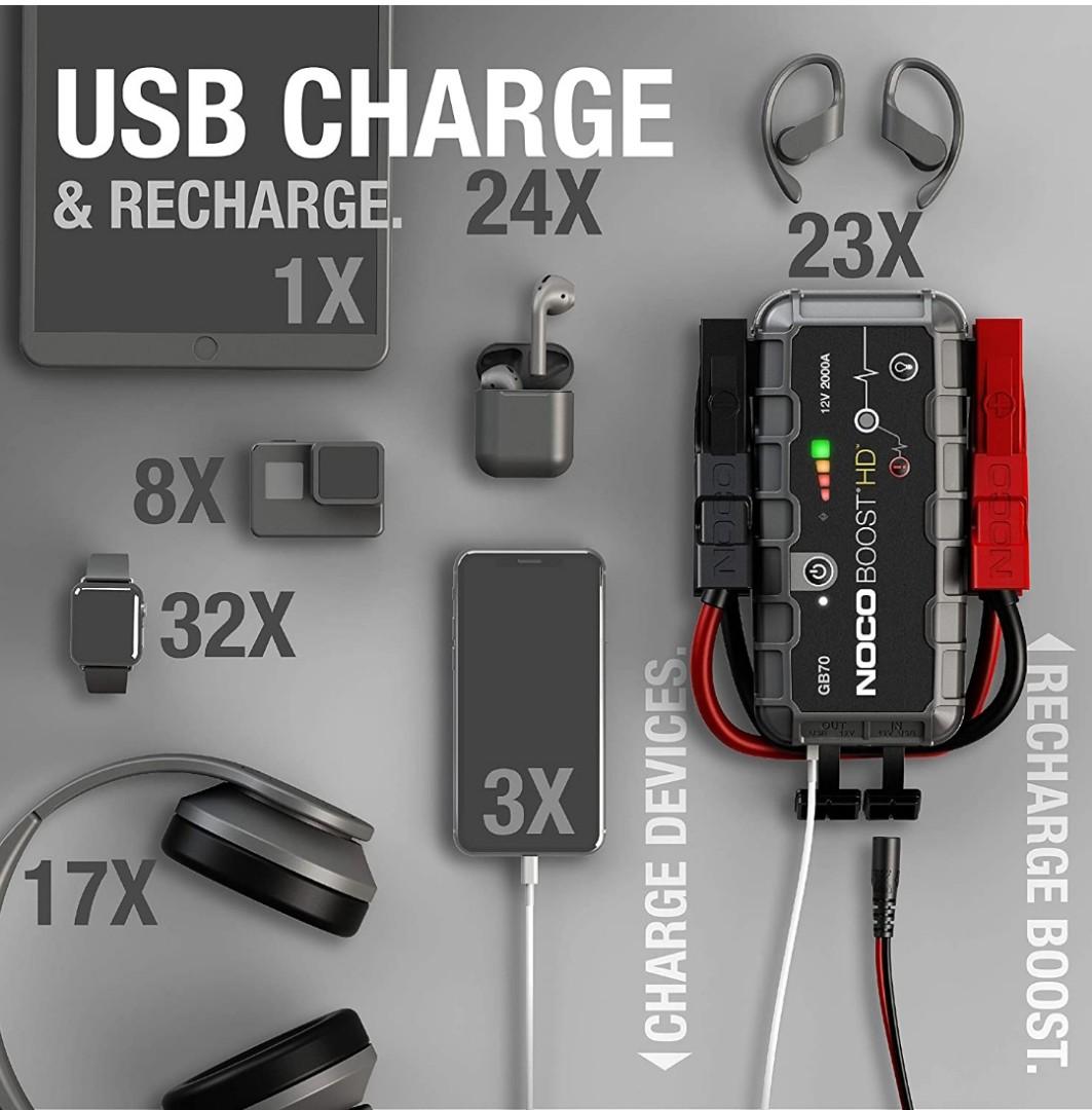 NOCO Boost HD GB70 2000 Amp 12-Volt UltraSafe Lithium Jump Starter Box, Car  Battery Booster Pack, Portable Power Bank Charger, and Jumper Cables For Up  To 8-Liter Gasoline and 6-Liter Diesel Engines,