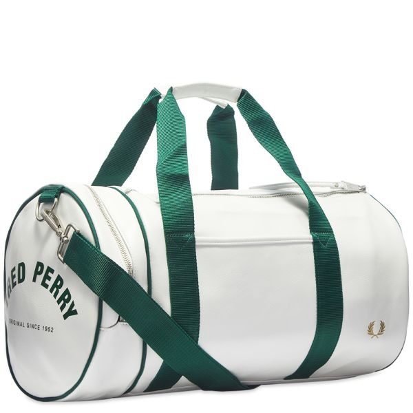 Original Fred Perry White Green Barrel Bag Men s Fashion Bags