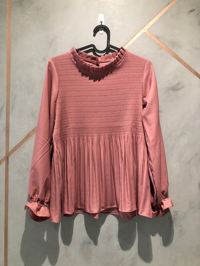 Pink Ruffled Top Love Nina Zazali Women S Fashion Muslimah Fashion Tops On Carousell
