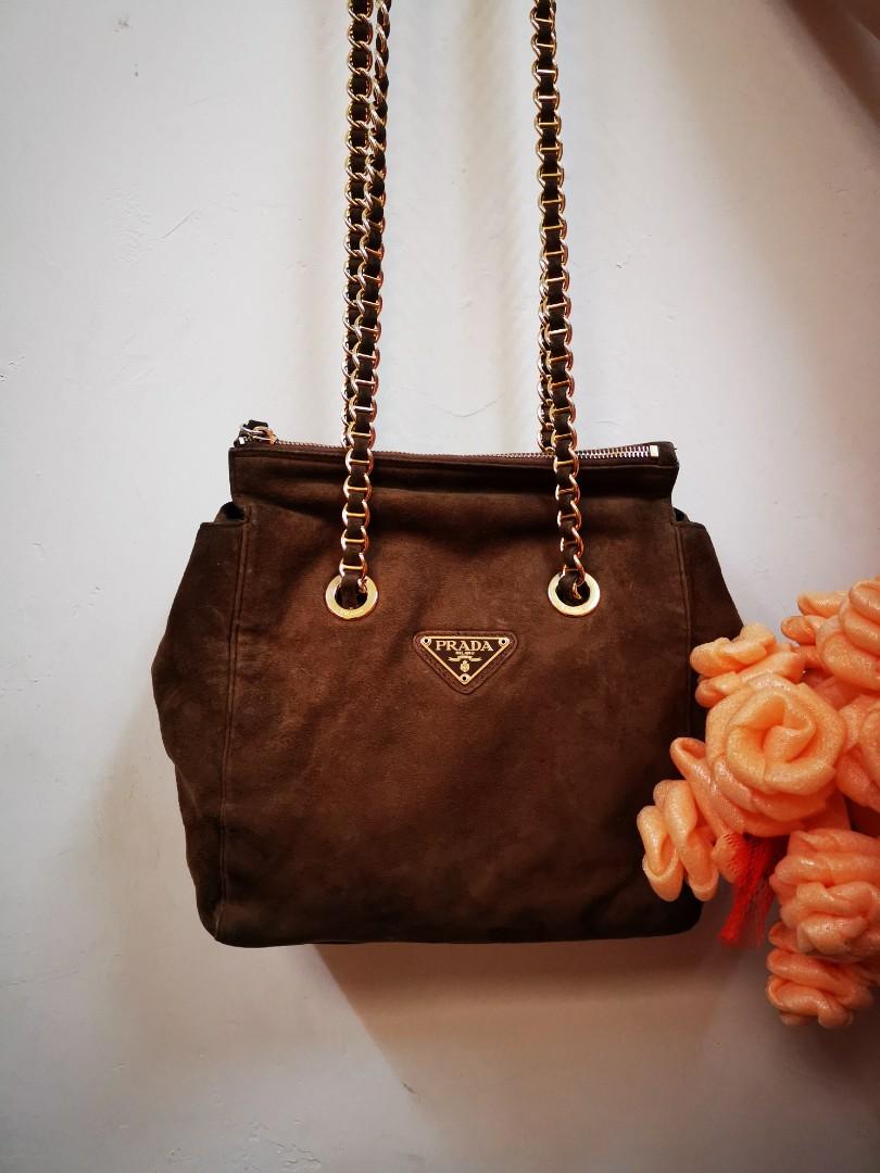 Prada suede online shoulder bag