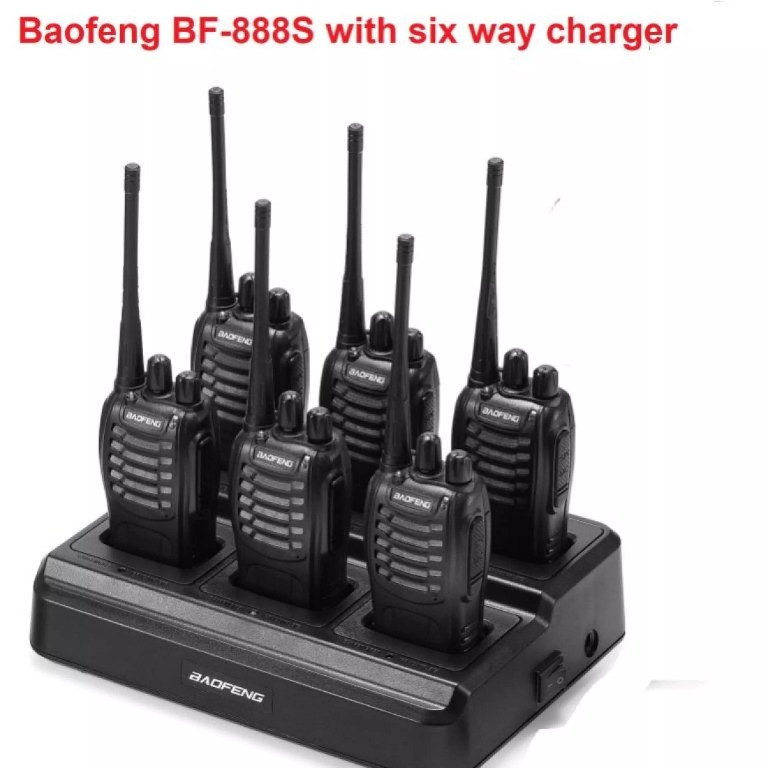 Ready Singapore stock, Baofeng BF-888S 400-470MHz x pcs, x six way  rapid charger combo Two Way Radio 16 channels 5W long range, Mobile Phones   Gadgets, Walkie-Talkie on Carousell