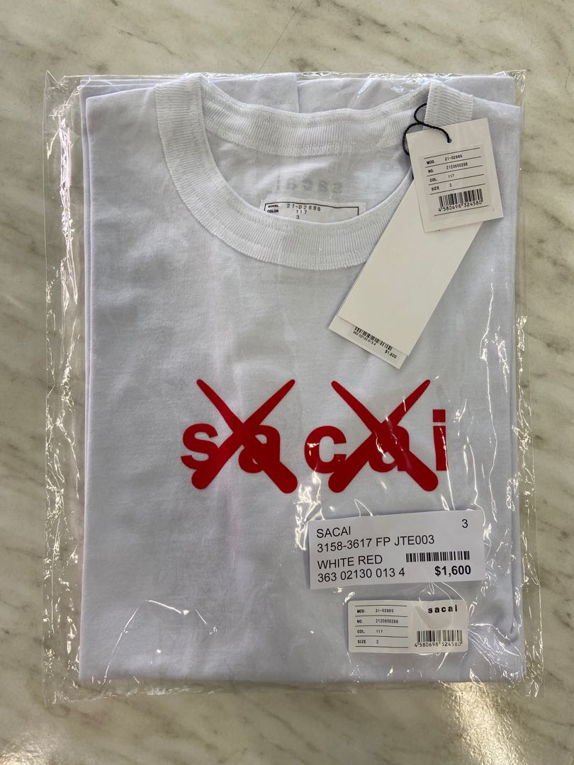 現貨黑白兩色]sacai x KAWS sacai KAWS Flock printed T-shirt size 3