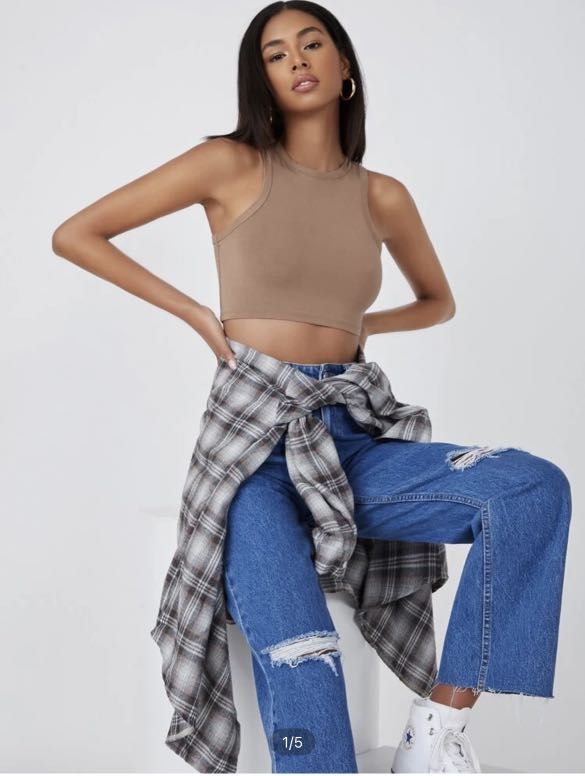 SHEIN BASICS Solid Crop tank top, Women's Fashion, Tops, Others Tops on  Carousell