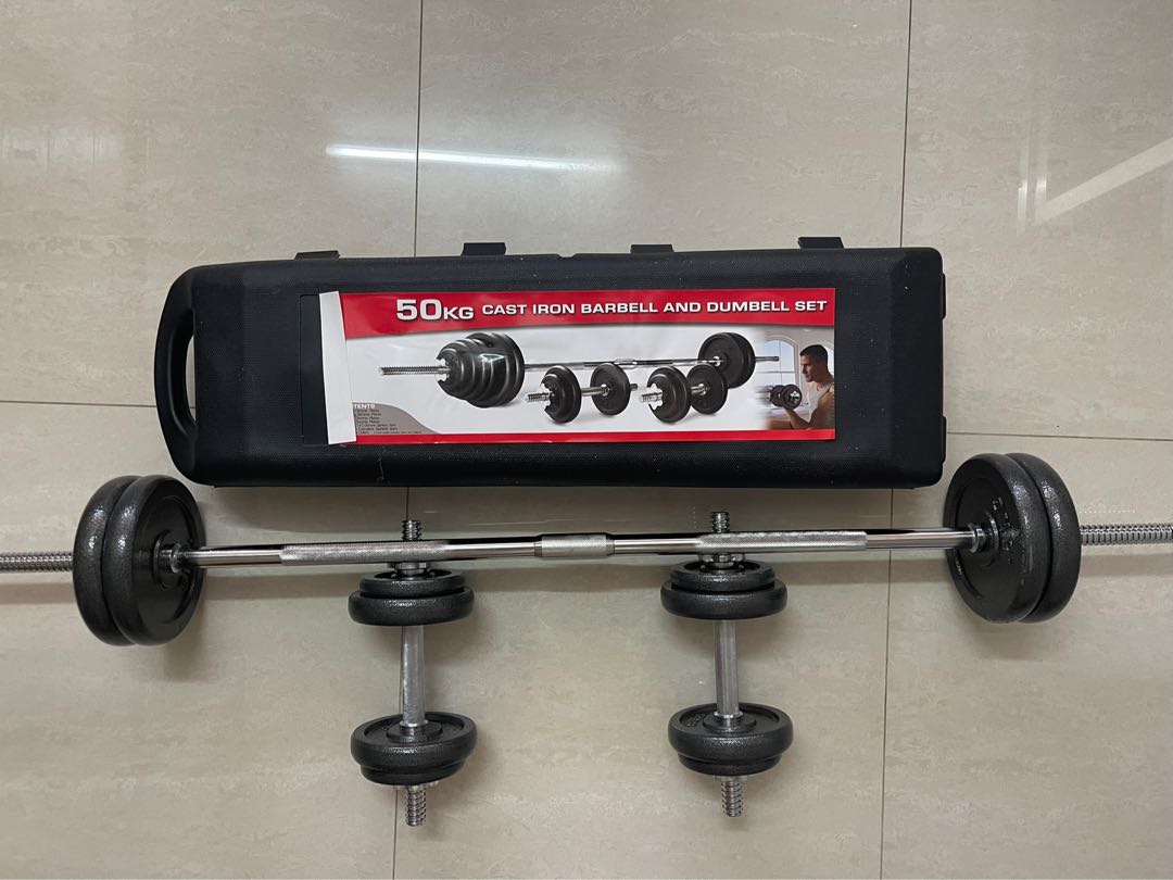 50KG Cast Iron Barbell and Dumbbell Set, Sports Equipment, Exercise
