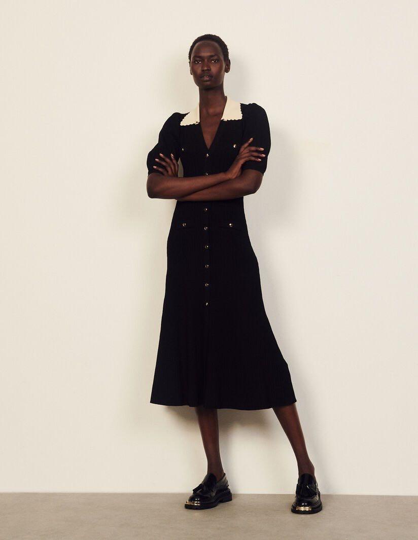 🇫🇷 Sandro Long knitted dress in Black 