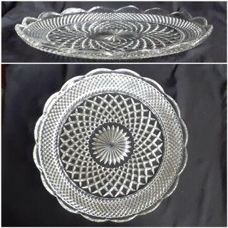 ANCHOR HOCKING vintage serving platter, pressed glass with the Wexford pattern, 13.5 in. in diameter, 2 platters available, slightly used