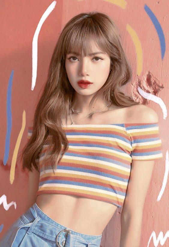 BlackPink Lisa multicolour stripe off shoulder top Carousell