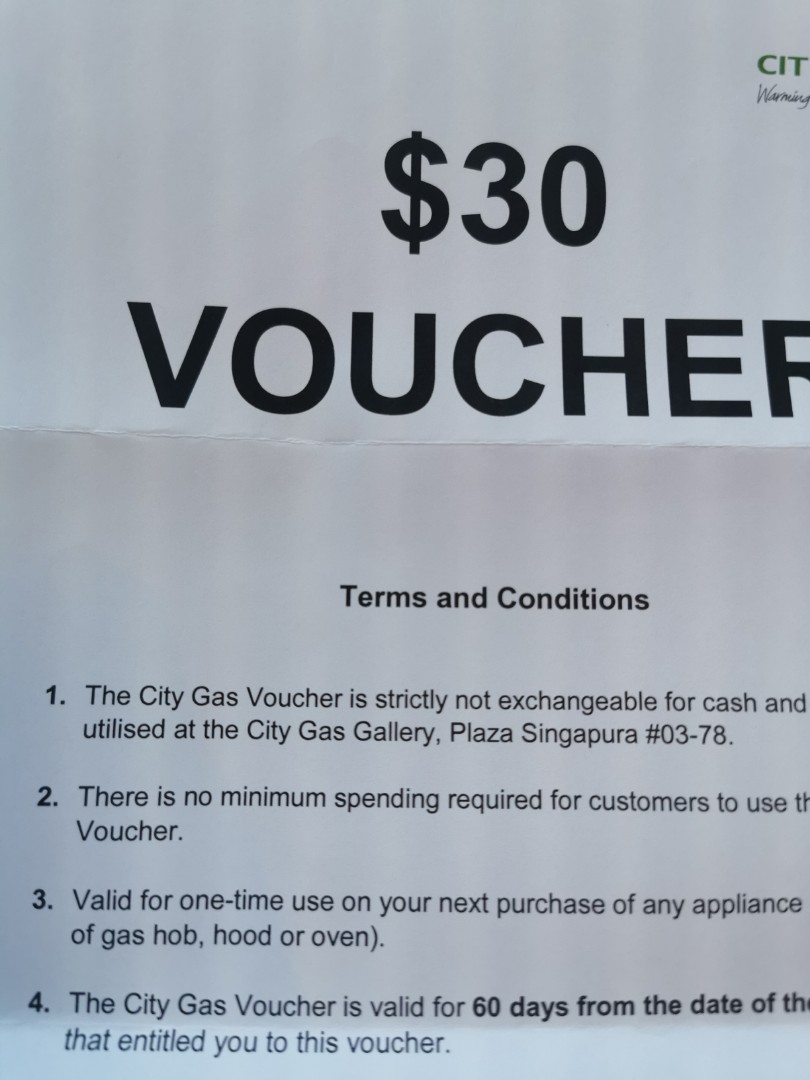 City gas voucher 30, Tickets & Vouchers, Vouchers on Carousell