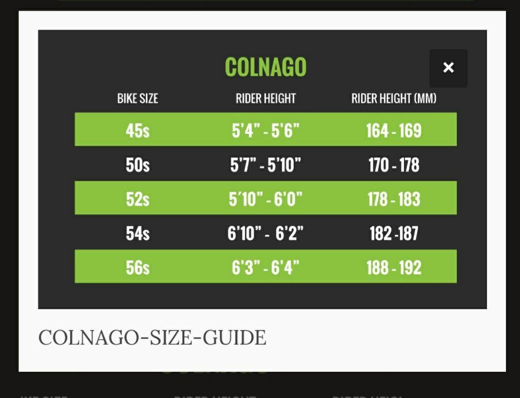 Colnago size shop guide