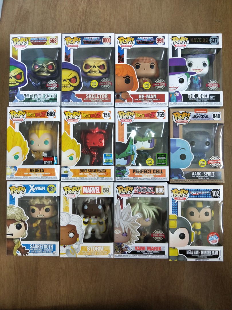 Funko pop- skeletor, he -man, the joker, Vegeta, super Saiyan Vegeta ...